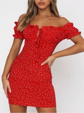 Princess Poly Red Off-Shoulder Floral Mini Dress